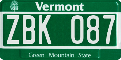 VT license plate ZBK087