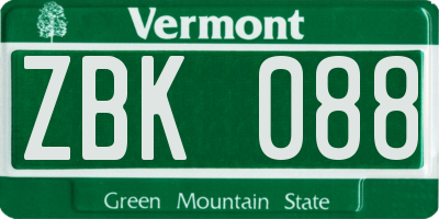 VT license plate ZBK088