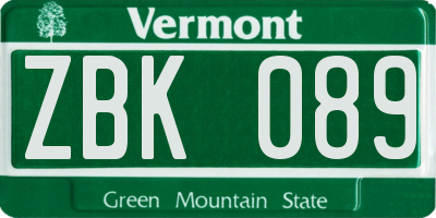 VT license plate ZBK089