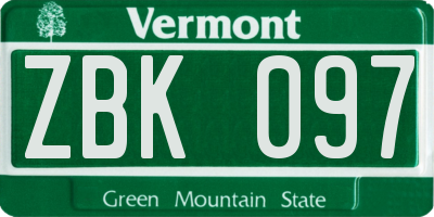VT license plate ZBK097