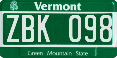 VT license plate ZBK098