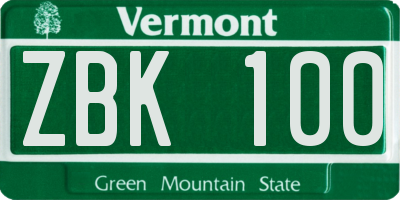 VT license plate ZBK100