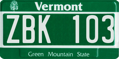 VT license plate ZBK103