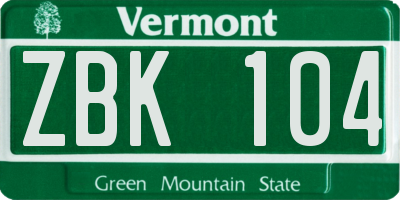 VT license plate ZBK104