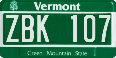 VT license plate ZBK107