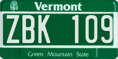 VT license plate ZBK109