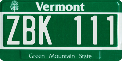 VT license plate ZBK111