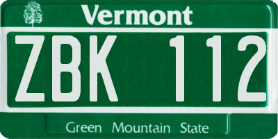 VT license plate ZBK112