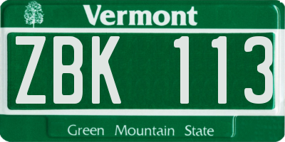 VT license plate ZBK113