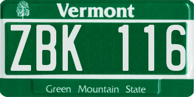 VT license plate ZBK116
