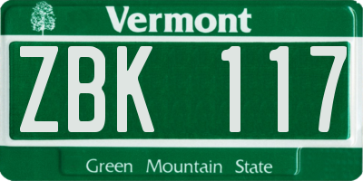 VT license plate ZBK117