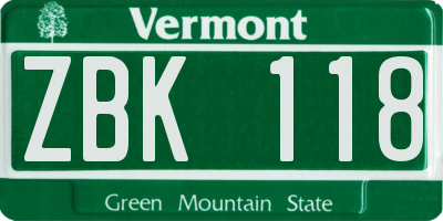 VT license plate ZBK118