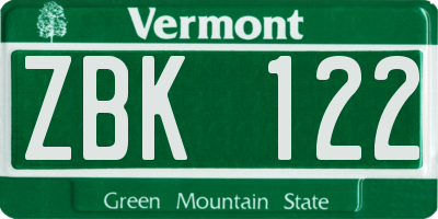 VT license plate ZBK122