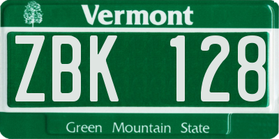 VT license plate ZBK128
