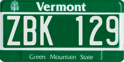 VT license plate ZBK129