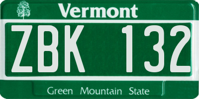 VT license plate ZBK132
