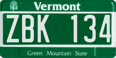 VT license plate ZBK134