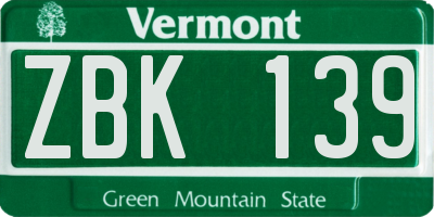 VT license plate ZBK139