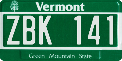 VT license plate ZBK141