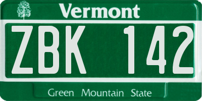 VT license plate ZBK142
