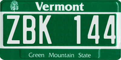 VT license plate ZBK144