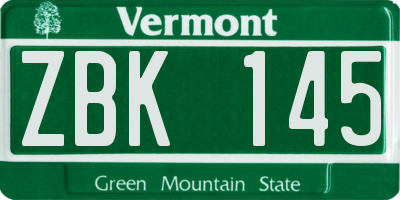 VT license plate ZBK145