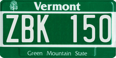 VT license plate ZBK150