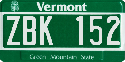 VT license plate ZBK152