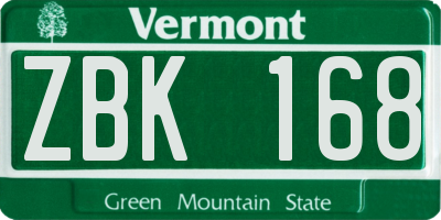 VT license plate ZBK168