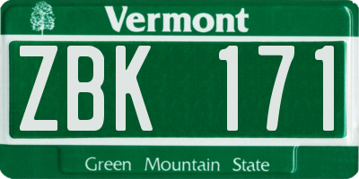 VT license plate ZBK171