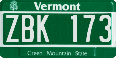 VT license plate ZBK173