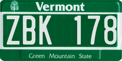 VT license plate ZBK178