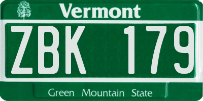 VT license plate ZBK179