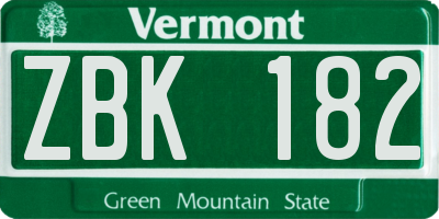 VT license plate ZBK182