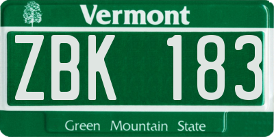 VT license plate ZBK183