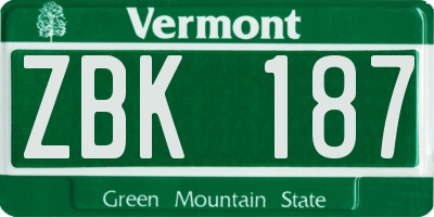 VT license plate ZBK187