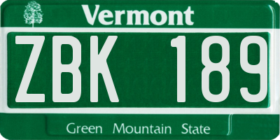 VT license plate ZBK189