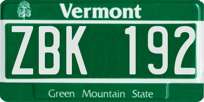 VT license plate ZBK192