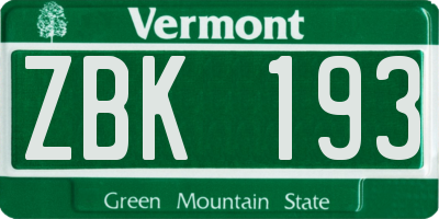 VT license plate ZBK193