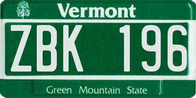 VT license plate ZBK196