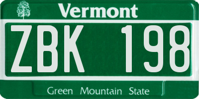 VT license plate ZBK198