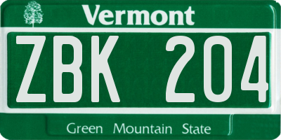 VT license plate ZBK204