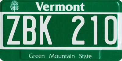 VT license plate ZBK210