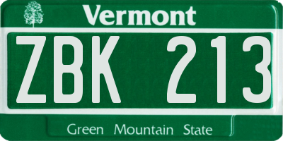 VT license plate ZBK213