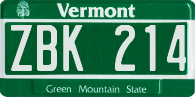 VT license plate ZBK214