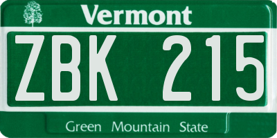 VT license plate ZBK215