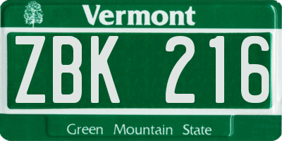 VT license plate ZBK216