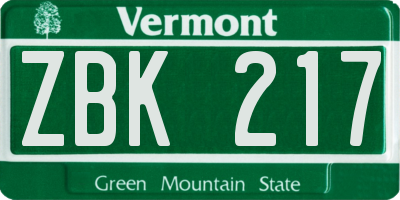 VT license plate ZBK217