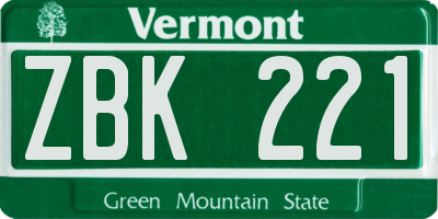 VT license plate ZBK221