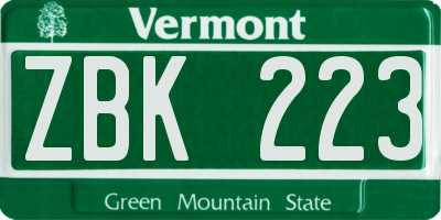 VT license plate ZBK223